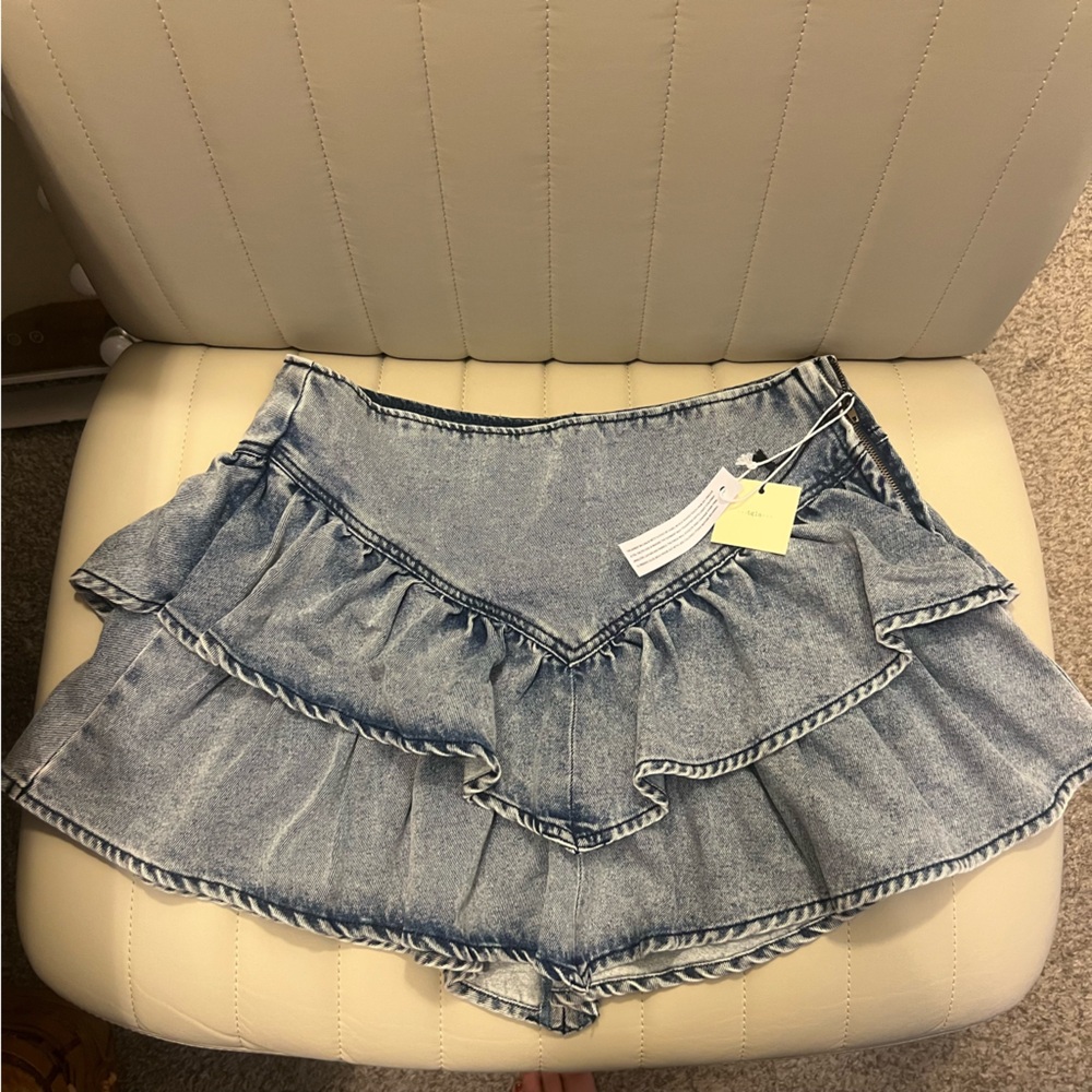 Denim TGLA Ruffle Mini Skirt